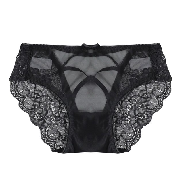 Gibobby Pantaleta de encaje para mujer Ropa interior de talla grande de encaje sexy Ahueca hacia fuera la espalda de malla Bragas de mujer delgadas de cintura(Negro,M)