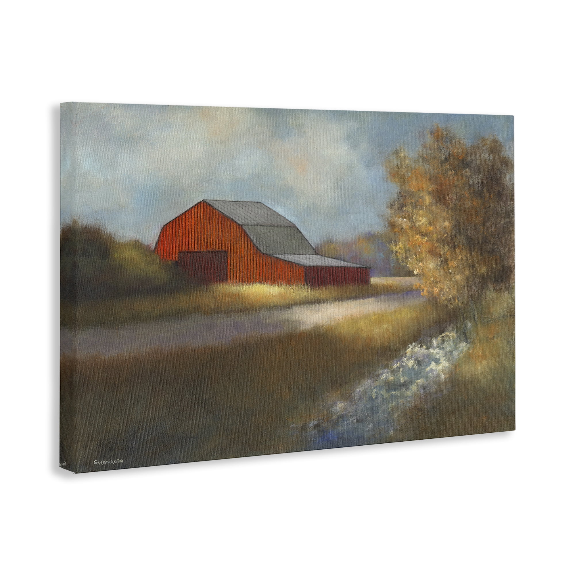Stupell Industries Traditional Red Barn Landscape Painting Gallery Wrapped Canvas Art Print Wall Art, 45 x 30