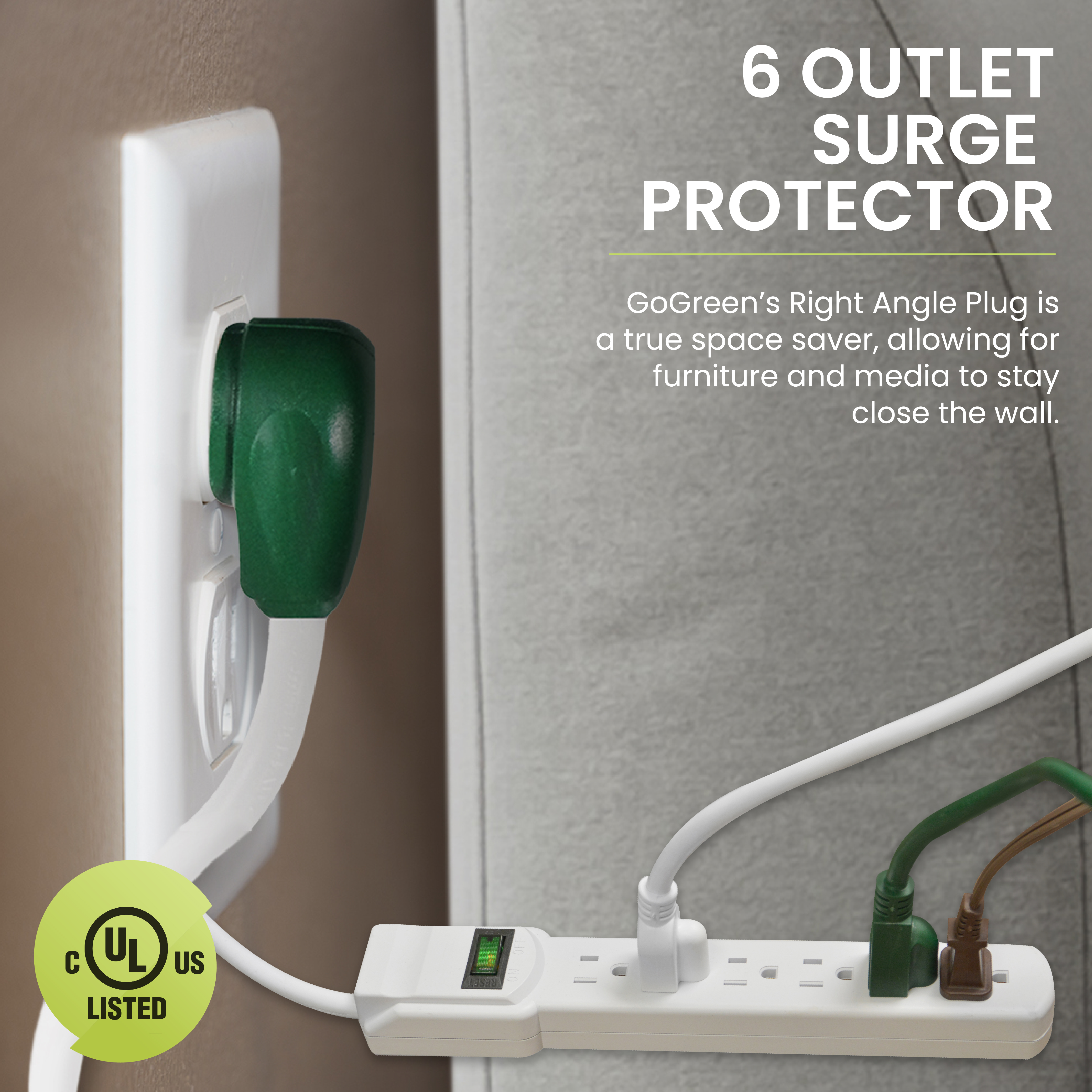 GoGreen Power GG-16103M-12 - 6 Outlet Surge Protector With 12ft Cord, White - image 5 of 8