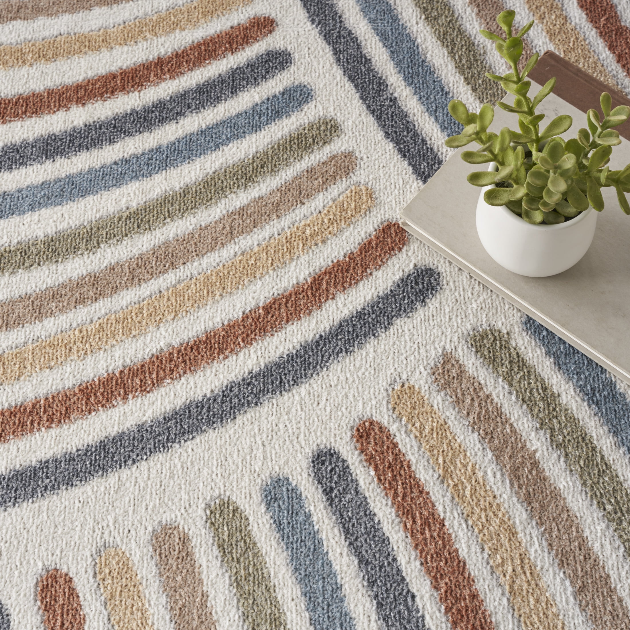 Nourison Astra Machine Washable 12' x 15' Ivory Multicolor Mid-Century Modern Indoor Rug