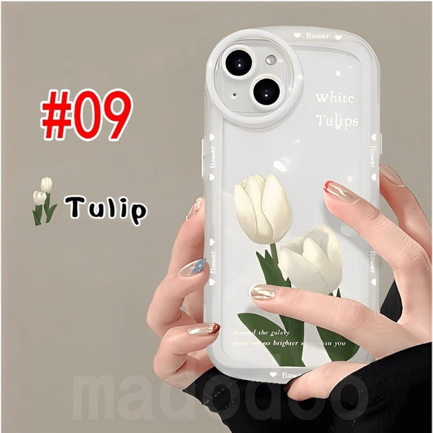 DYJ 09 Carcasa Samsung Galaxy S23 S22 Ultra S21 Plus A54 A34 A14 4G 5G A04E A04 A52 A53 A52S A73 A72 A32 A02 A03S A02S A12 M32 M12 M02 M02 Flores De Tulipán Estuche De Airbag De Agujero Fino