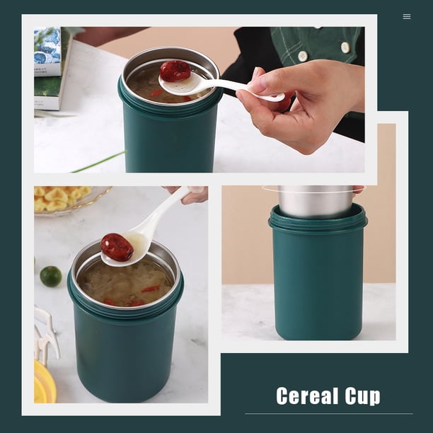 unbranded 1Ud Vaso Portátil Para Avena De Acero Inoxidable Con Antiderrame Verde Oscuro