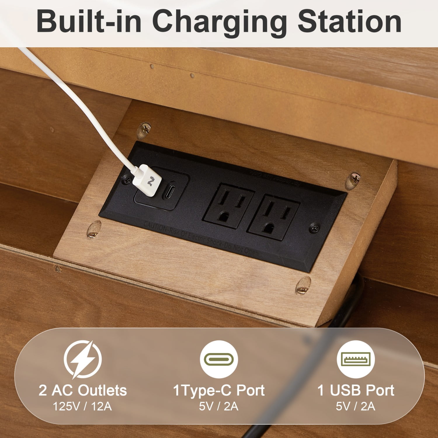 Farmhouse Nightstand with Charging Station, 3 Drawer Bedside Table with USB & Type-C Ports, Engineered Wood Storage Cabinet, Rustic End Table for Bedroom Living Room, Brown