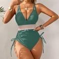 thumbnail image 2 of Bathing Suit for Women Tummy Control Sexy Deep V Neck Open Back High Leg Cheeky Resort Swimsuit Green S, 2 of 5