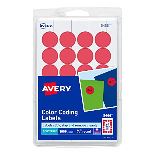 Avery Print/Write Self-Adhesive Removable Labels, 0.75 Inch Diameter, Red, 1008 per Pack (5466 ...