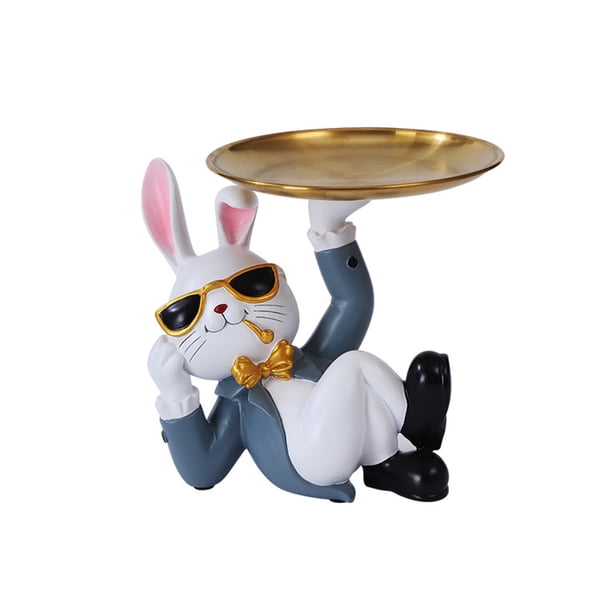 Escultura de conejito de resina Obra de arte Decoración para el hogar Bandeja de conejo de dibujos animados para gabinete de vino de TV Hugtrwg Para estrenar