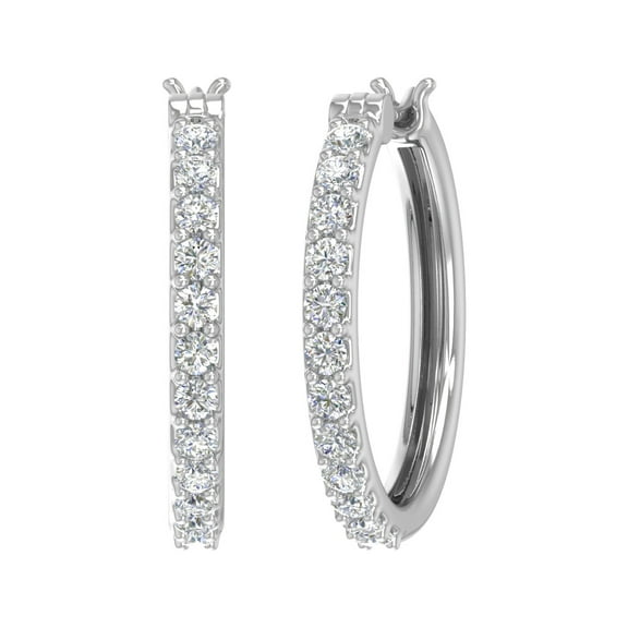 10k White Gold Prong Set Diamond Hoop Earrings (1 Carat)