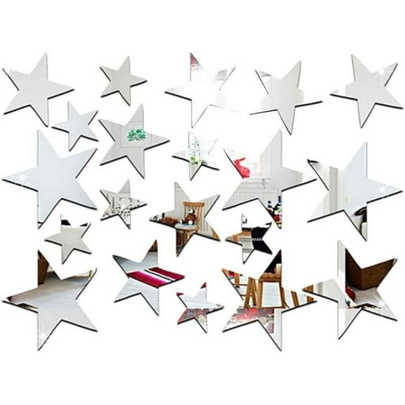 RUseeN 40Pcs Stars Acrylic Mirror Wall Stickers 3 Sizes Stars Stickers with Adhesive Art Decal 3D Wall Decorations for Baby Kids Bedroom Home DIY Decor (Silver Stars)
