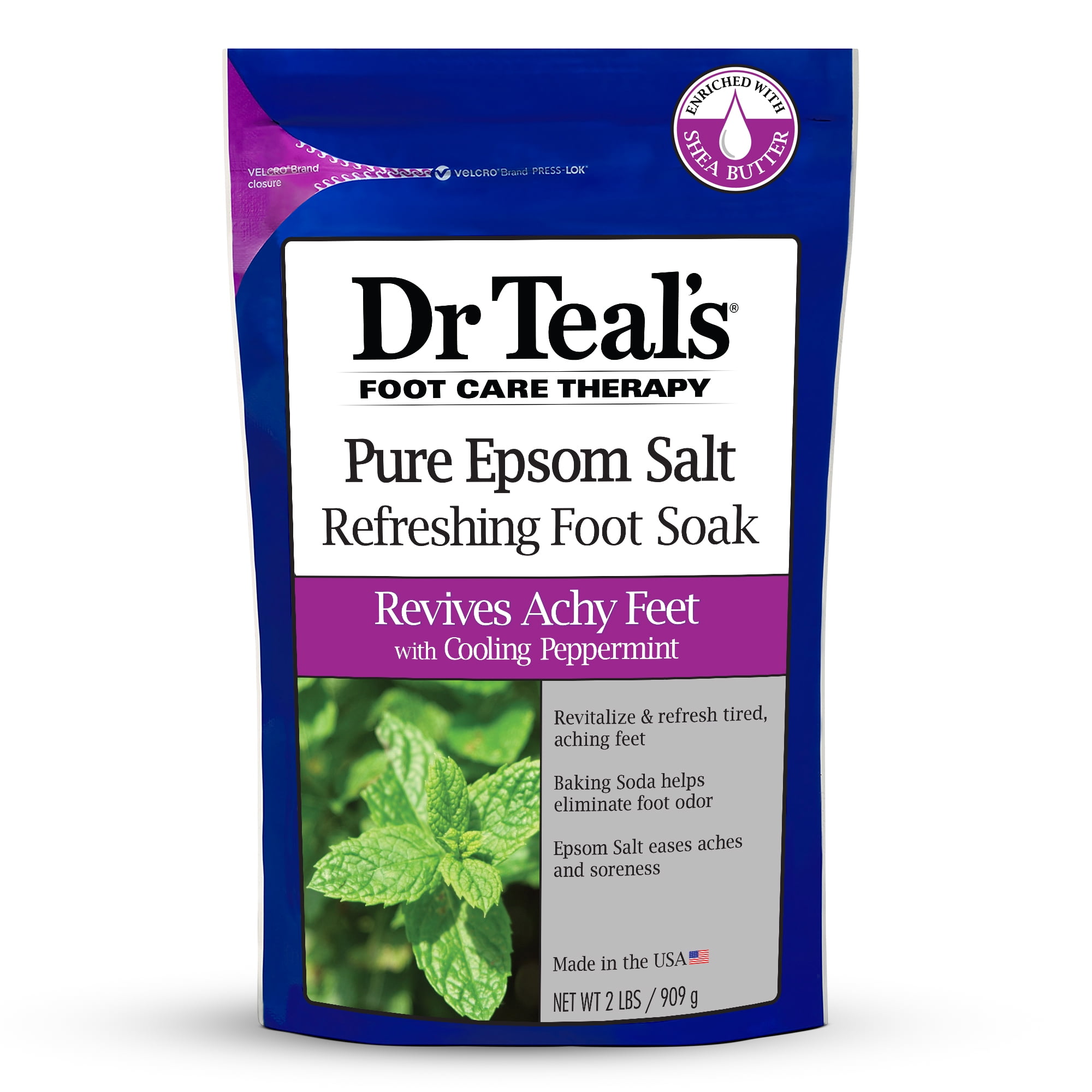 Dr Teal's Foot Care Therapy Pure Epsom Salt Refreshing Foot Soak with Cooling Peppermint, 2 lbs