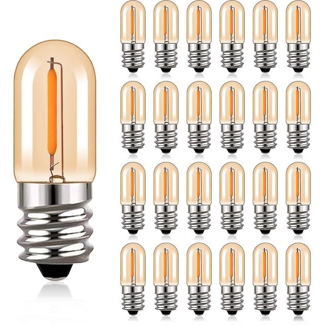 Bombilla LED E14, T16 0,6 W, luz nocturna con rosca Edison vintage, luz blanca cálida de 2200 K, no regulable, paquete de 25