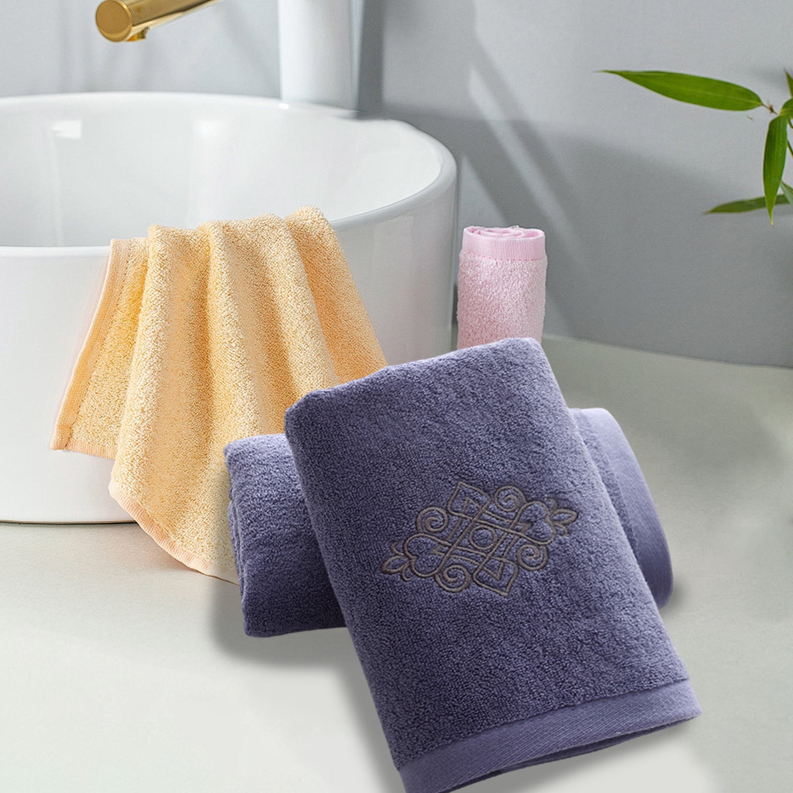 Hand Towel Set of 4 Super Thick Luxury Cotton Soft Highly Absorbent Embroidered Hand Towels for Bathroom Decorative Hotel Quality (14 x 31 in,Blue)