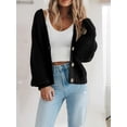 thumbnail image 6 of Women'S Chunky Knit Open Front Sweater Long Sleeve Button Loose Short Cardigan Outerwear Coats Black XXL, 6 of 7
