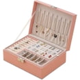 thumbnail image 1 of Joyero para niña, caja de almacenamiento de cuero PU, con cerradura, traje de almacenamiento de exhibición extraíble de 2 capas, anillo, arete, collar, pulsera, 1 of 7