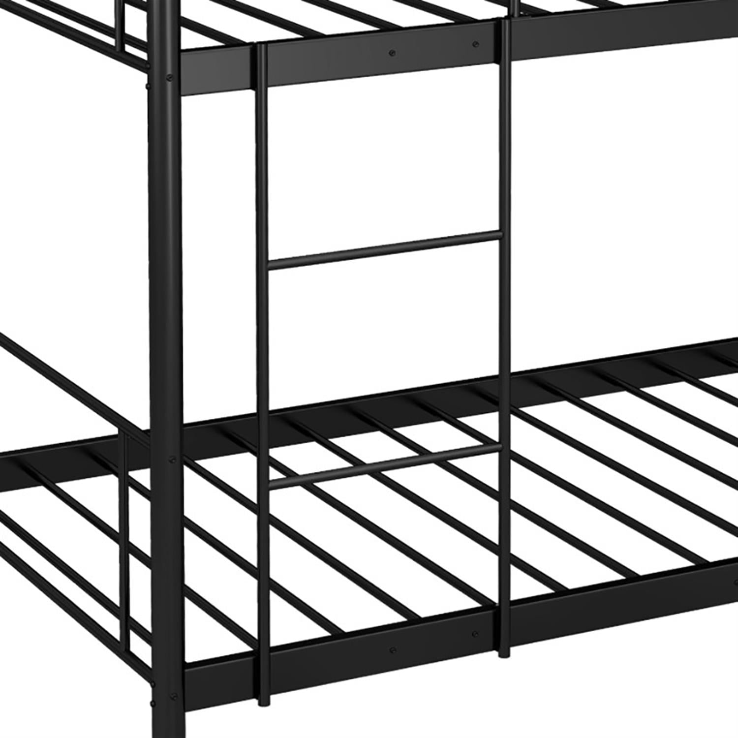 Demi Bonn Metal Bunk Bed Frame Twin Over Twin with Ladder and Full-length Guardrails, Heavy Duty Metal Bed Frame, Black