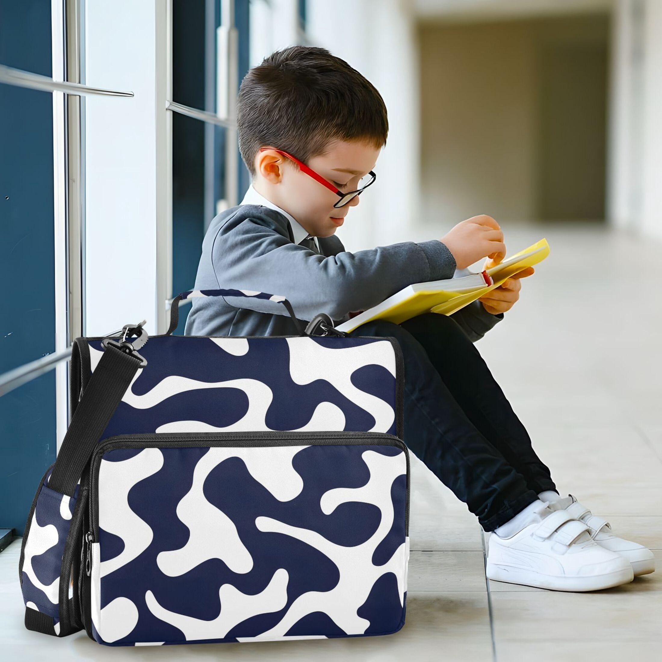3 Ring Zipper Binder with Shoulder Strap Waterproof Trapper Keeper 2 Inch D-Ring 500 Sheets Capacity Dark Blue Spots