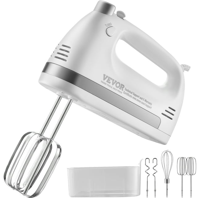 VEVOR Electric Hand Mixer, 5-Speed, 250 Watt Portable Electric Handheld Mixer, with Turbo Boost Beaters Dough Hooks Whisk Storage Case
