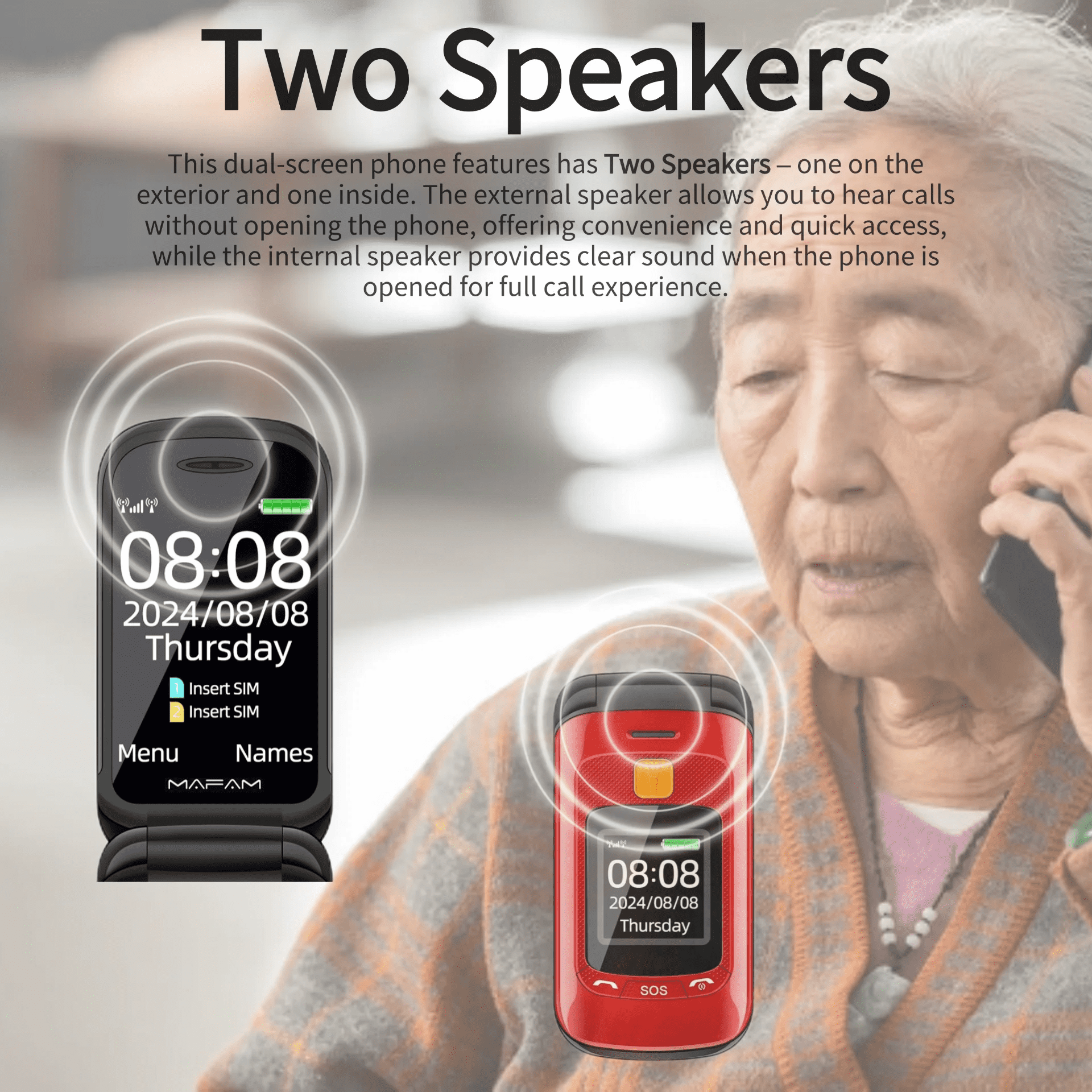 Dual Display Senior Mobile Phone Unlocked - Red