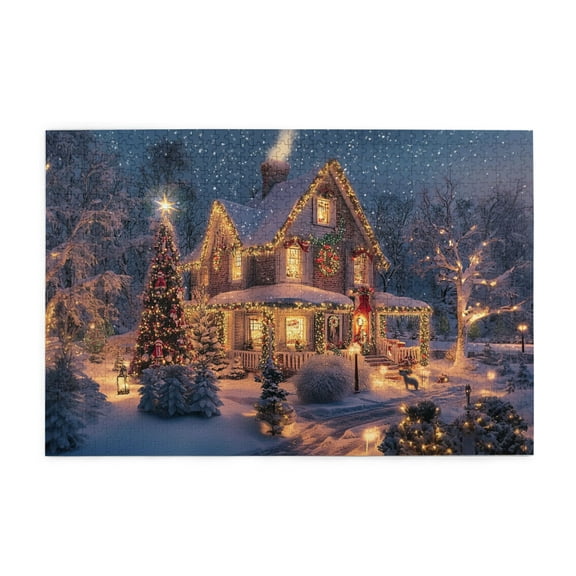 1000 PCS Christmas Villa Night Puzzles For Adults 1000 Pieces,Stunning Artwork,Family Fun Christmas Wooden Jigsaw,Creative Activity Hobbies For Adults,Charm Scenery High Difficulty Puzzle