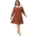 thumbnail image 3 of DARING DIVA Women's Plus Size Long Sleeves Collar A-line Midi Dress 4X Caramel, 3 of 6