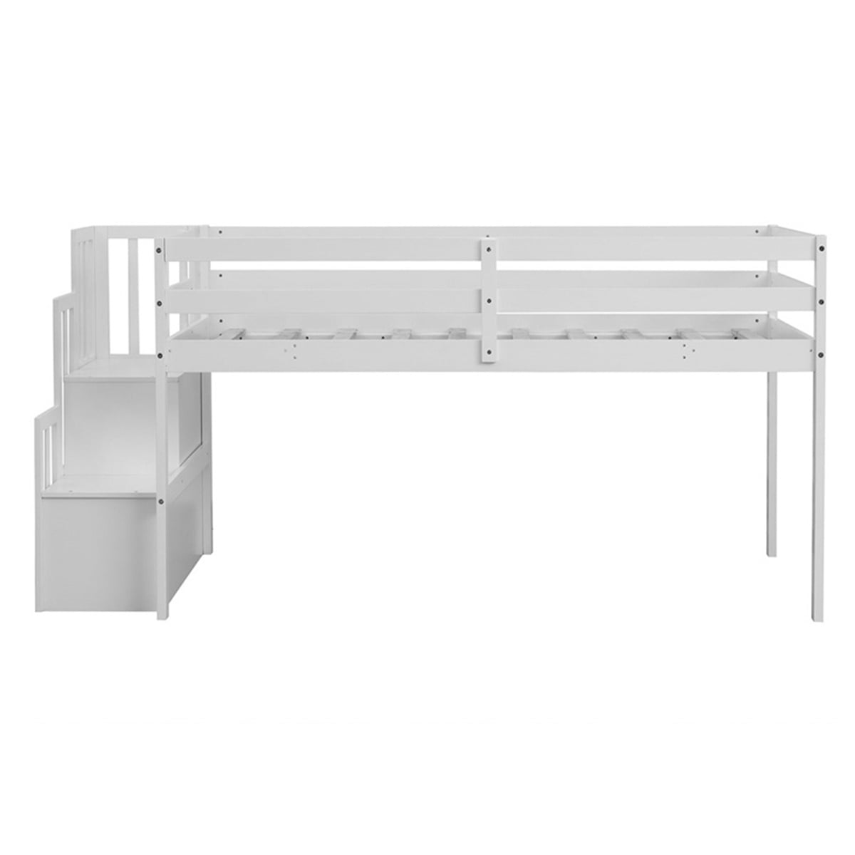 Lowestbest-Staircase Loft Bed with Stairs Storages, Twin Size Solid Wood Bunk Bed for Kids, White Lowestbest-Staircase Loft Bed with Stairs Storages, Twin Size Solid Wood Bunk Bed for Kids, White