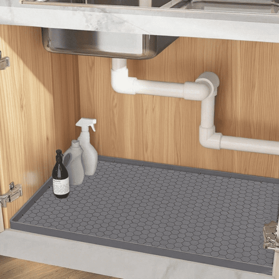Waterproof Silicone Under Sink Mat 34 x 22 Inch, Raised Edge Spill Containment Shelf Liner, Cabinet Protector for Kitchen Bathroom, Dark Gray