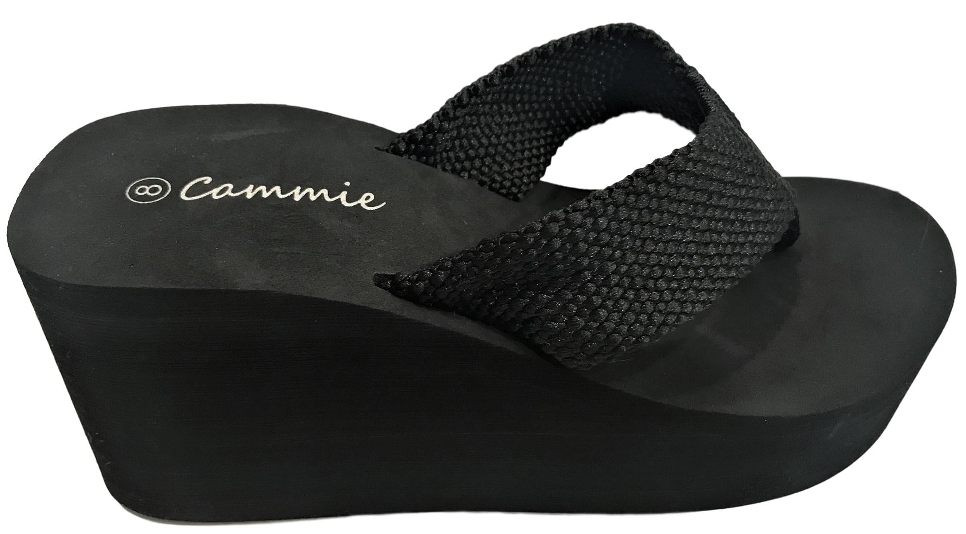 black high wedge flip flops