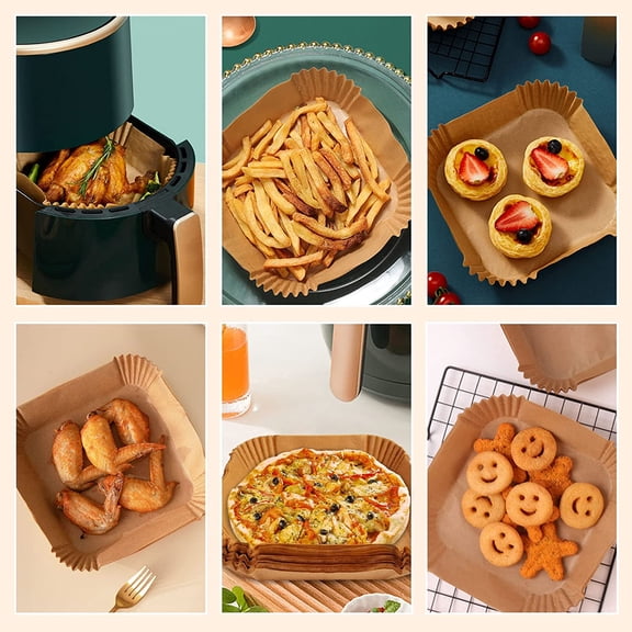 Air Fryer Disposable Paper Liner Square Disposable Paper Liners 100 Pcs 7.9 Inch Non-stick Oil-proof Parchment Paper for Microwave Oven Fryers Basket Frying Pan