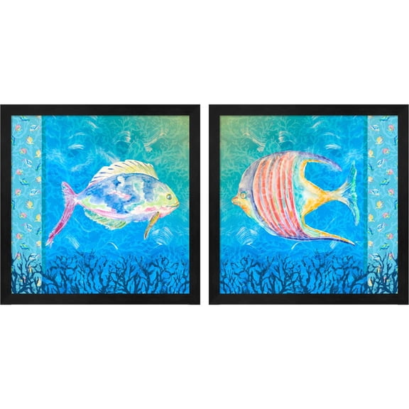 Great Art Now Under the Sea B by Julie DeRice, 2 Piece Framed Art Set Each 13"W x 13"H