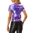 thumbnail image 4 of MODA NOVA Metallic Tees for Juniors V Neck Party Clubwear Shiny Top, 4 of 5