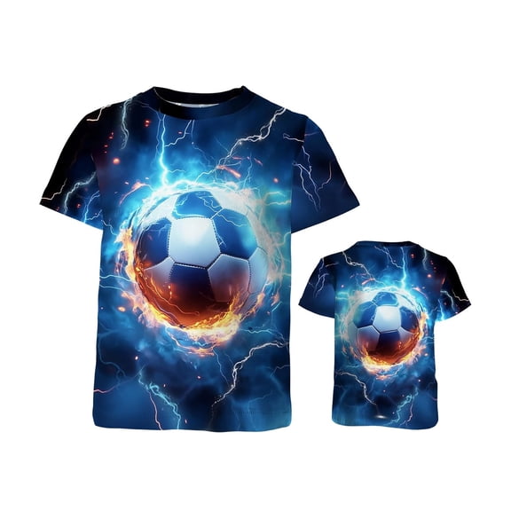Byoo Toddler Boys Football Graphic T Shirt Relaxed Fit Short Sleeve Comfortable Tee Shirt Breathable Comfy Shirt, Blue