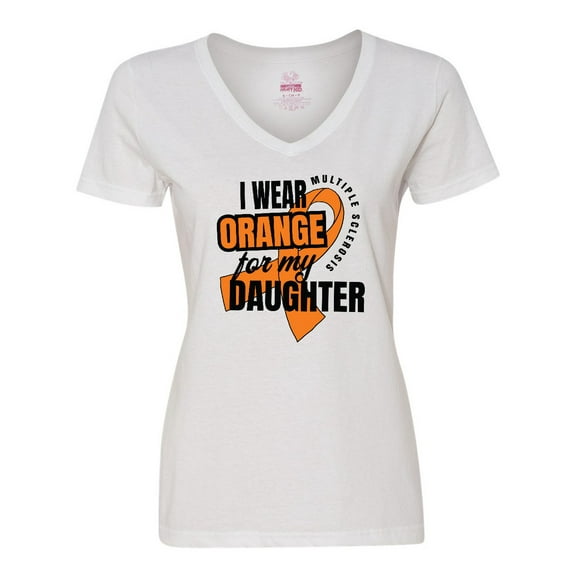 Inktastic I Wear Orange for My Daughter Multiple Sclerosis Awareness Women's V-Neck T-Shirt