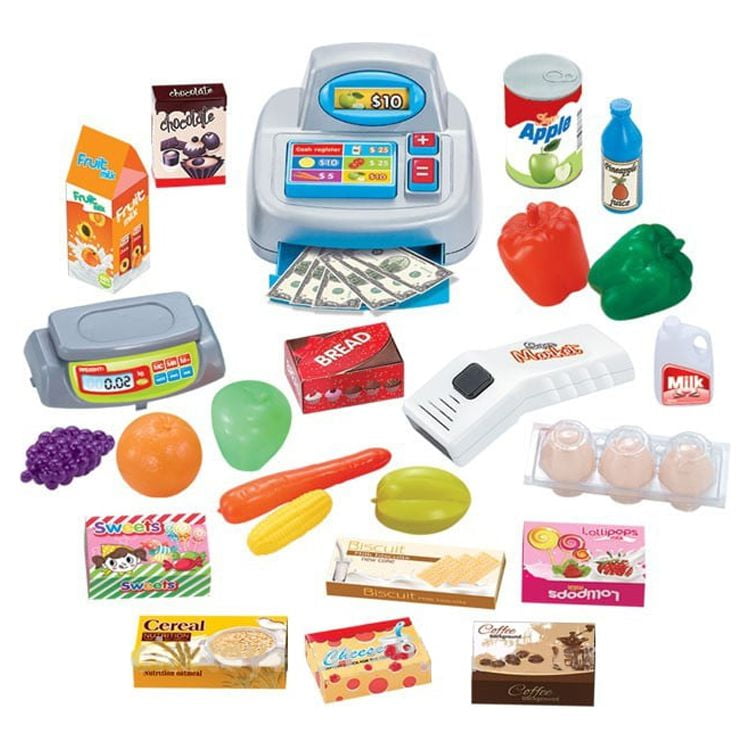Mundo Toys Supermarket Play Set with Cash Register and Cart, 24 Pieces, Ages 3 and up
