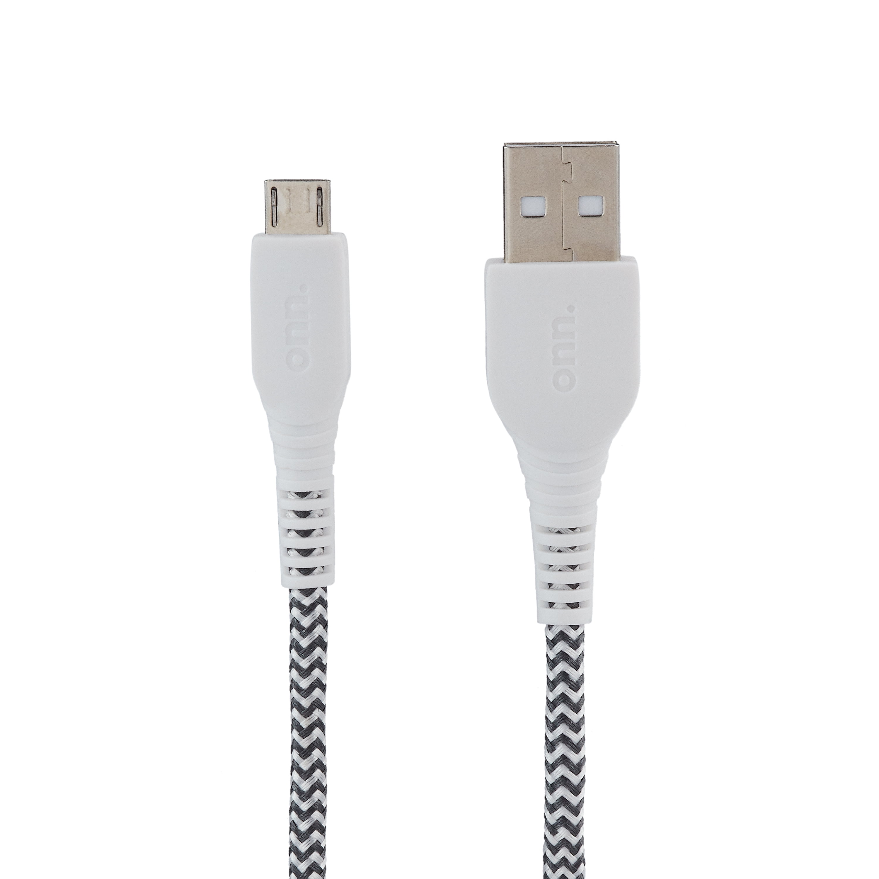 onn. 6' Braided MicroUSB to USB Cables, 2 Pack White