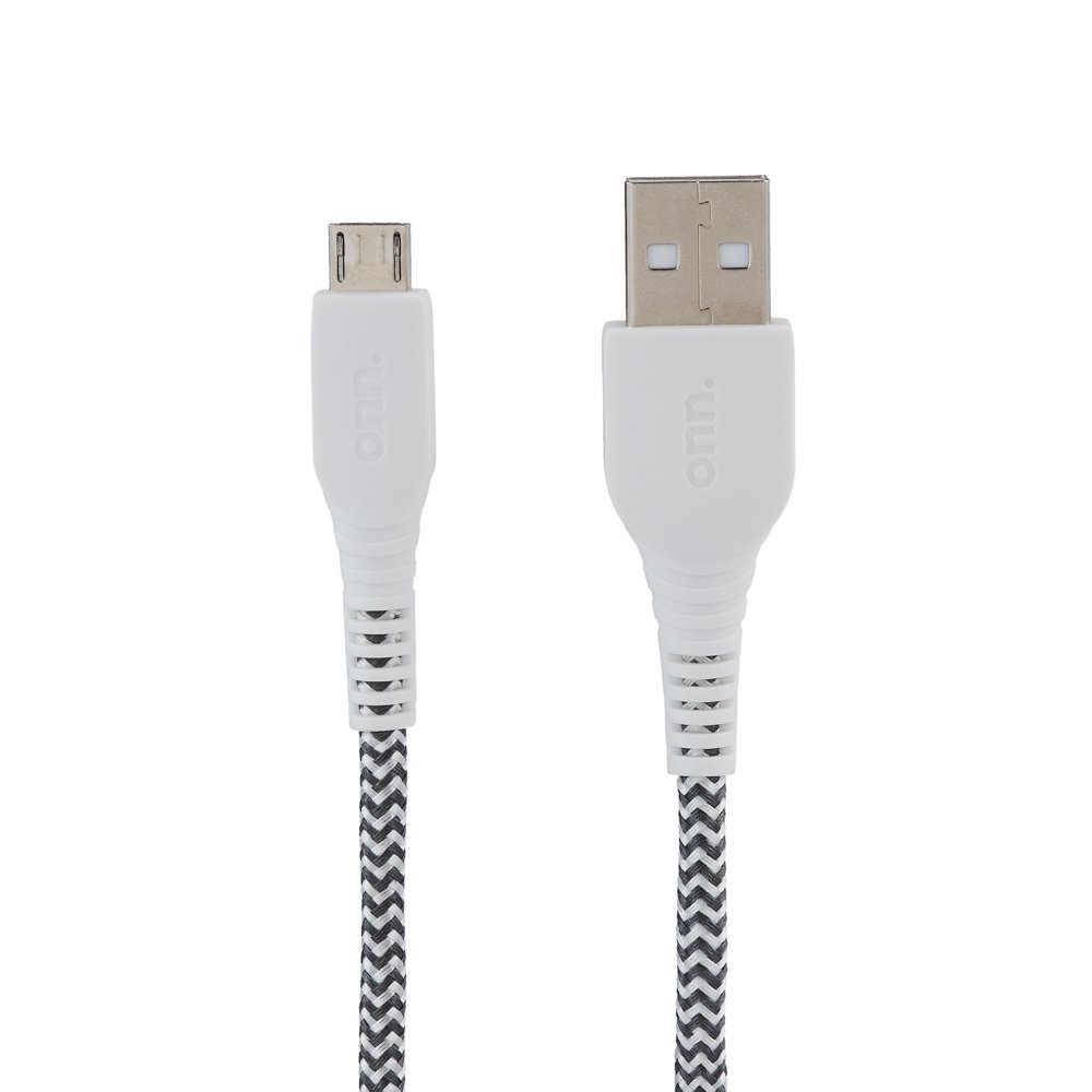 onn. 6' Braided MicroUSB to USB Cables, 2 Pack White