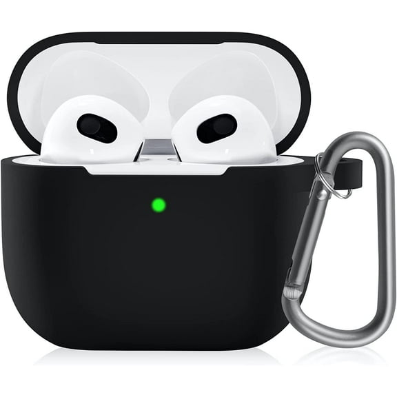 AirPods 3 Case, Liquid Silicone Skin Cover Compatible with Apple AirPod 3rd Generation 2021 with Keychain for Women Men [Front LED Visible] (Black)