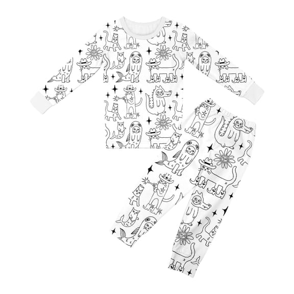 WOYY Toddler Girls DIY Coloring Outfits Cute Long Sleeve Top Pants Sleepwear, Sizes 2-3T