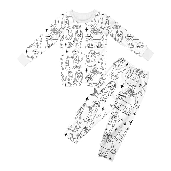 AJIWYH Pyjamas pour Enfants Filles Ensemble de Pyjamas Peints à la Main pour Garçons et Filles Peut Jouer et Porter Ensemble de Pyjamas Colorés Enfants Blanc, 7-8 Ans