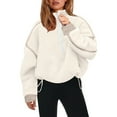 thumbnail image 2 of Womens Half Zip Sherpa Fleece Pullover Soft Oversized Sweatshirt with Pockets Warm Fuzzy Sweater Khaki S, 2 of 5