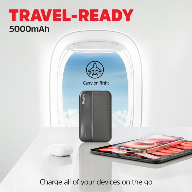 Energizer Power Bank 5,000mAh, Portable Charger with USB-C & USB-A