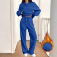 thumbnail image 2 of Soyumi Basic Shirt Trousers Sets Warm 2 Piece Sets Wide Leg Pants Silk Petite Loungewear Soft V Neck Crewneck Oversized Lightweight Cardigan Trendy Adult Sleepwear Y2K Lounge Track French, Blue, 2 of 8