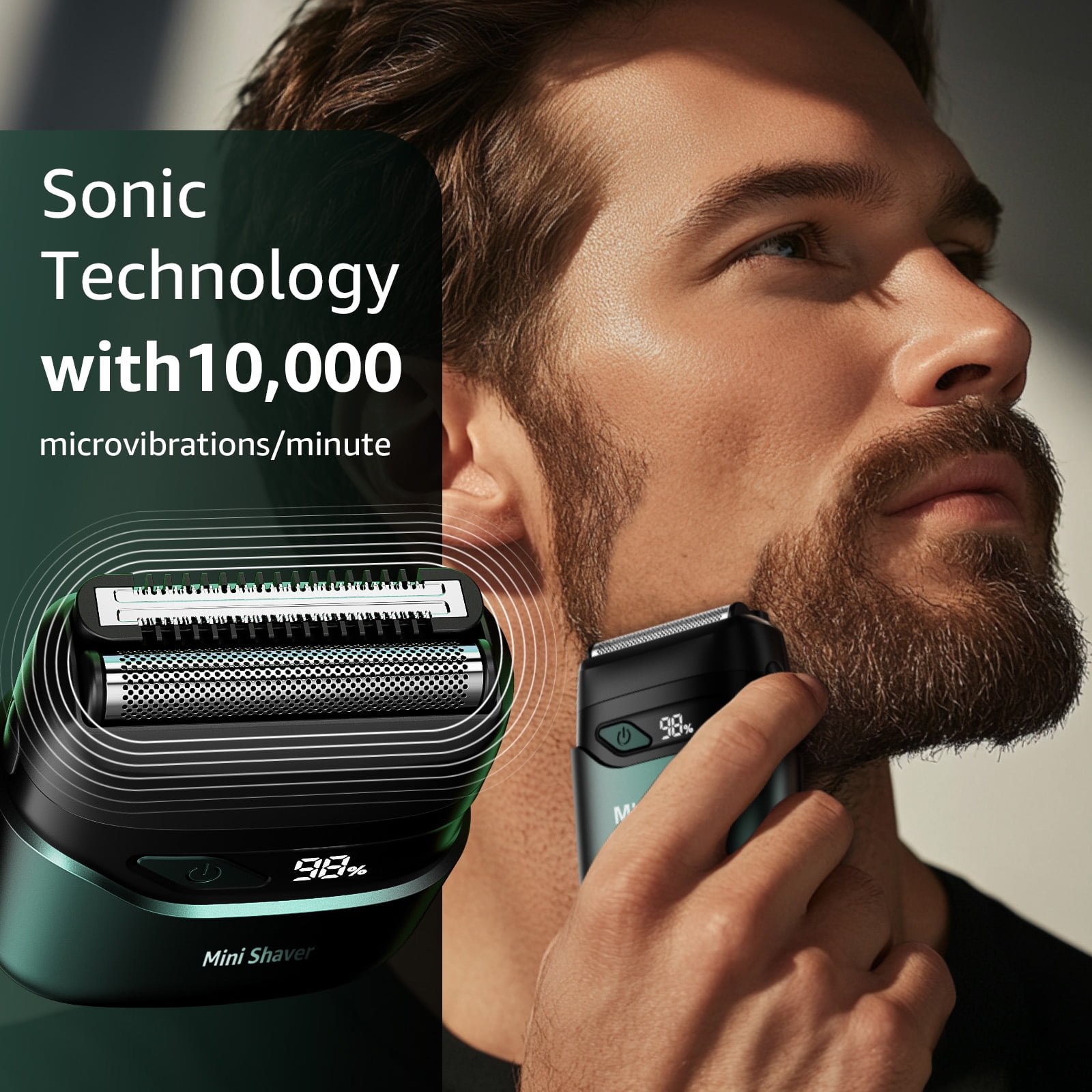 Nogroa Electric Razor for Men, Portable Mini Foil Shaver with 2 Floating Blade IPX7 Waterproof LED Display USB-C Rechargeable Cordless Beard Trimmers for Home Travel, Green