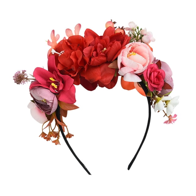 Diadema de flores de imitación, diadema con corona de flores para mujeres y niñas, fotos de cumpleaños Rojo