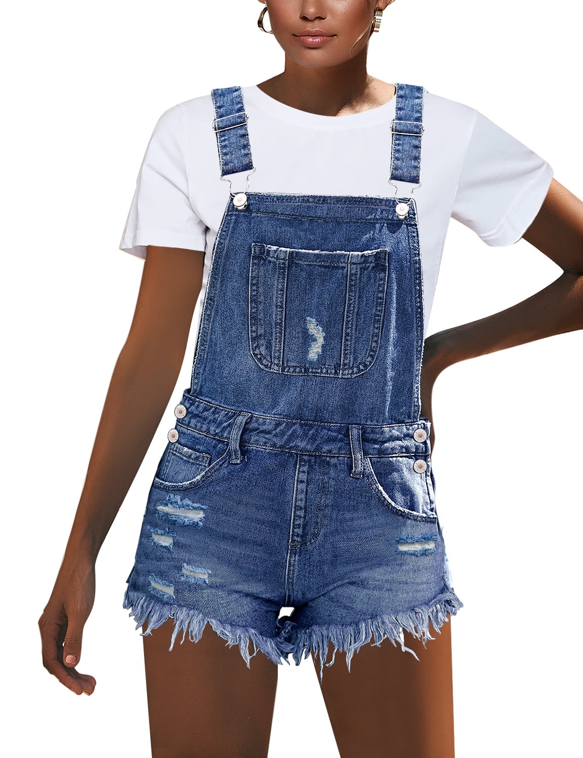 Vetinee Jean Short Overalls for Women Summer Casual Denim Bib Overalls