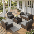 thumbnail image 6 of 7 Pieces Patio Furniture Set, Aiho Wicker Outdoor Sectional Sofa with Glass Coffee Table & Soft Cushions, Perfect for Patio, Garden, Gray, 6 of 11
