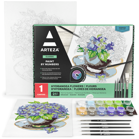 Arteza Floral Hydrangea Paint By Number DIY Acrylic Painting Set, 12"x16"