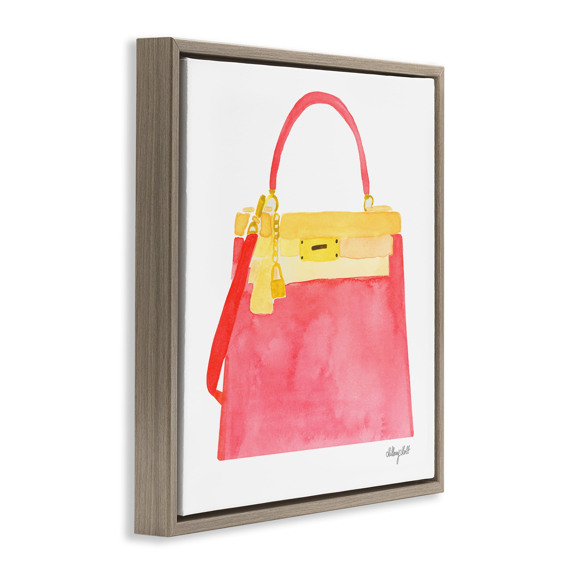 Stupell Industries Elegant Coral Handbag Brown Framed Floater Canvas Wall Art, design by Hillary Holt