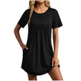 thumbnail image 2 of Mifsaly T Shirt Dresses for Women 2026 Pleated Front Crewneck Short Sleeve Mini Dress with Pockets Breathable Flowy A-Line Summer Beach Sundress Black,S, 2 of 8