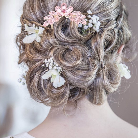 CATIEBYE Elegant Pink Rhinestone Bridal Hair Pin for Wedding and Bridesmaid Hairstyles