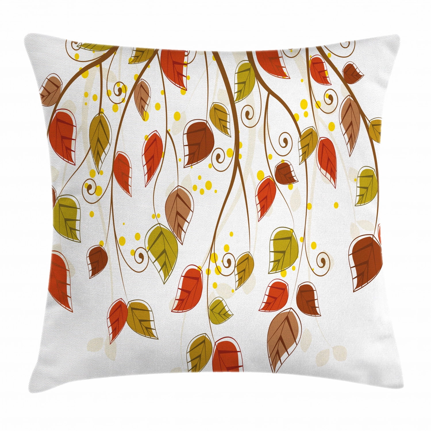 Autumn Throw Pillow Cushion Cover, Branches with Fall Leaves Seasonal