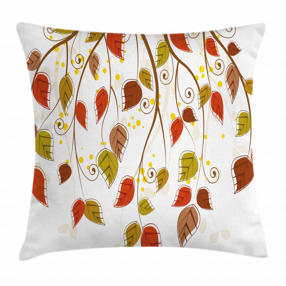 Autumn Throw Pillow Cushion Cover, Branches with Fall Leaves Seasonal